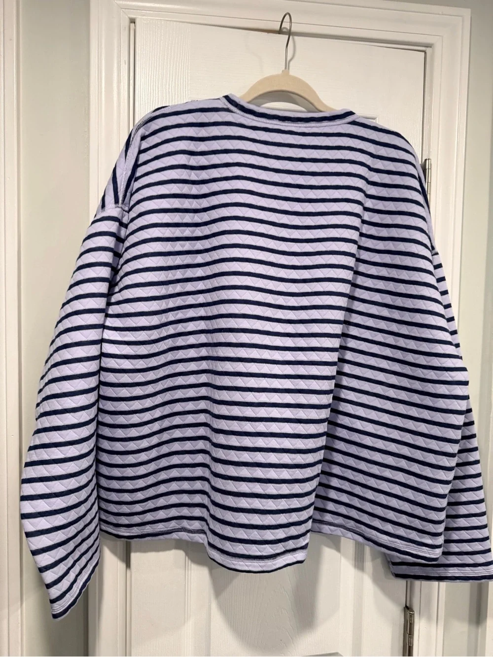 NWOT J. Crew Size 2X Purple Navy Blue Reversible Quilted Striped Crew Sweatshirt